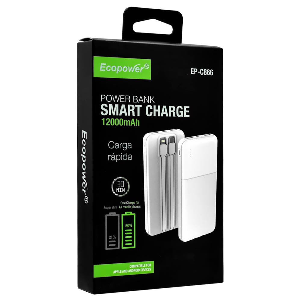Cargador Port&aacute;til - Smart Charge 12000mAh Carga R&aacute;pida.